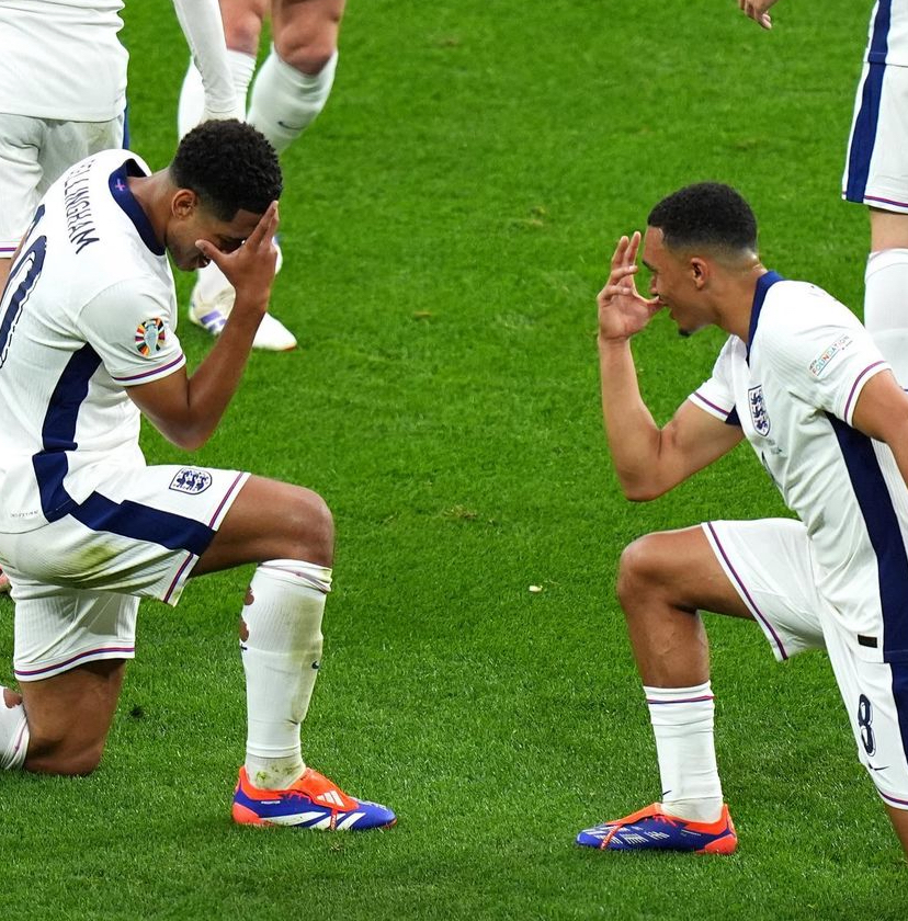 Jude Bellingham and Trent Alexander-Arnold celebrate the opening goal of their Euro campaign.