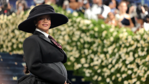 Rihanna shows off new baby bump at Met Gala 2025